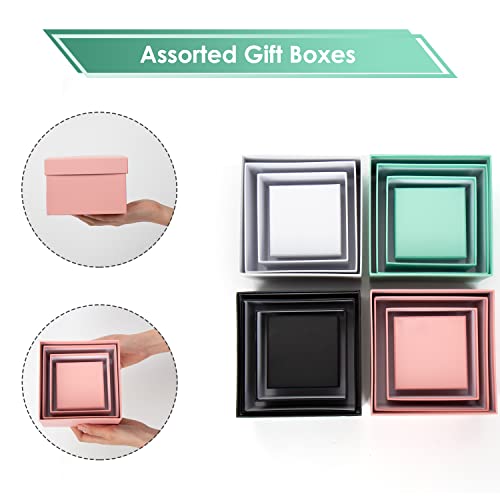 Oairse Small Gift Boxes with Lids Nesting Black Gift Boxes for Presents Set of 4 Present Boxes for Flower Arrangements Pap...