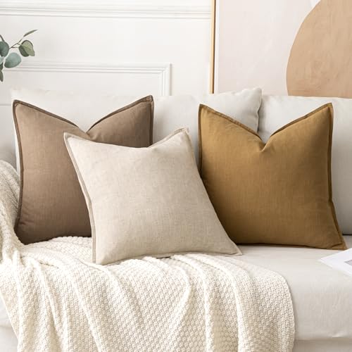 MIULEE Decorative Linen Euro Sham Pillow Covers 24x24 Natural Beige Boho Farmhouse Neutral Couch Throw Pillows for Bed Pac...