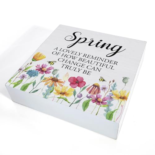Dumyum Rustic Floral Wooden Sign Decor for Desk Table Shelf Wall 5 x 5 Inches