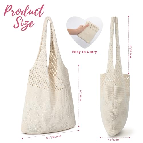 Pleneal Crochet Tote Bag, Mesh Beach Bag, Knitted Shoulder Beach Bags for Women Vacation Aesthetic Hobo Tote Bags