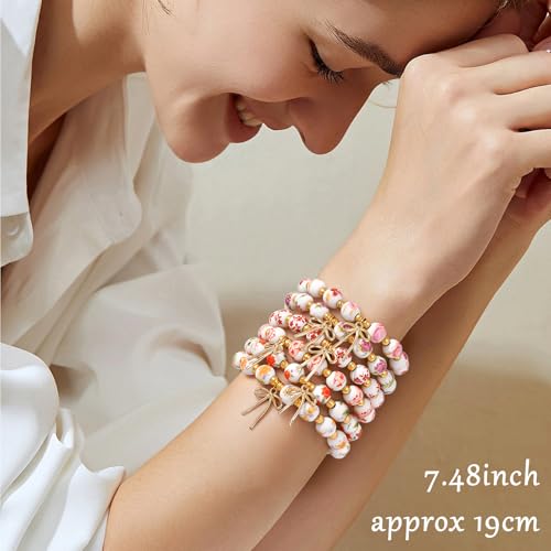 Vinswet Birth Flower Bracelets, Beads Bow Charm Bracelet for Women Vintage Birth Month Floral Birthstone Bracelets Birthfl...