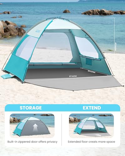 OutdoorMaster Beach Tent for 3/4/6/8 Person - Easy Setup Sun Shade Shelter, Portable Beach Shade Sun Canopy with UPF 50+ U...