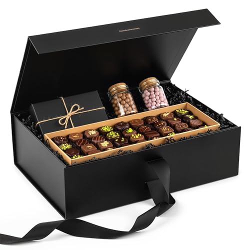 VGOODALL Black Gift Box,10.5 x 7.5 x 3.1 inches Gift boxes for Presents with Lids, Magnetic Closure Collapsible Groomsman ...
