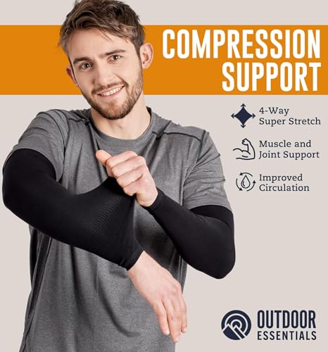 OutdoorEssentials UV Sun Protection Arm Sleeves - Compression Arm Sleeve, UV Arm Sleeves Men, Women - Golf Cooling Sleeves