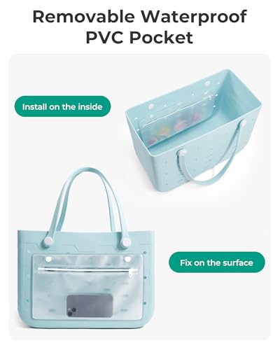 BAGSMART Beach Bag for Women, Water-resistant Rubber Tote Bag, Sandproof Vacation Essentials for Summer Swim Cruise Pool