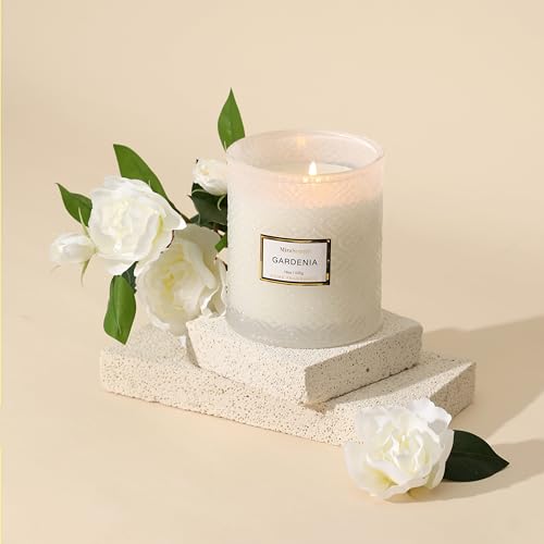 Gardenia Candle - White Floral Fragrance | 19 oz Large Soy Wax Candle in Embossed Glass Jar | Long Lasting Decorative Cand...
