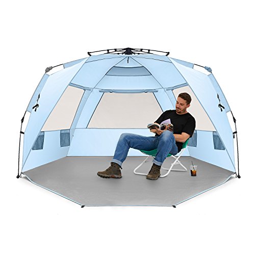 Easthills Outdoors Instant Shader Deluxe XL Beach Tent Easy Up 99" Wide for 4-6 Person Sun Shelter - Extended Zippered Por...