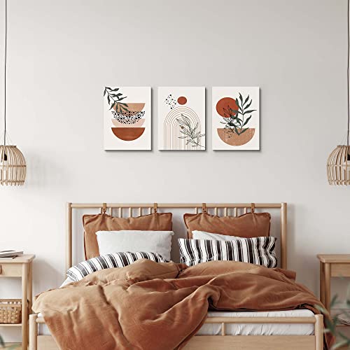 Boho Wall Art Prints, Boho Wall Decor, Abstract Geometric Prints Black Beige Terracotta Minimalist Art, Natural Framed Can...