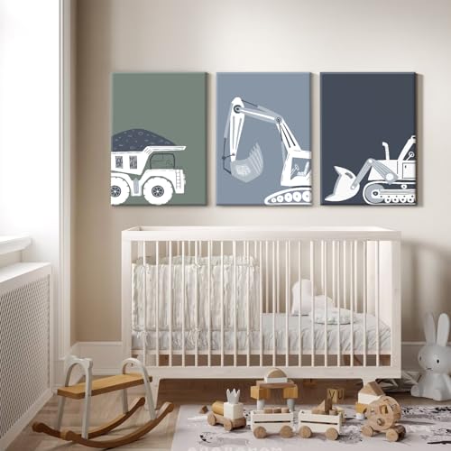 Construction Truck Wall Art Decor Toddler Boys Room Canvas Wall Art Tractor Vehicle Posters Dump Truck Wall Art Kids Bulld...