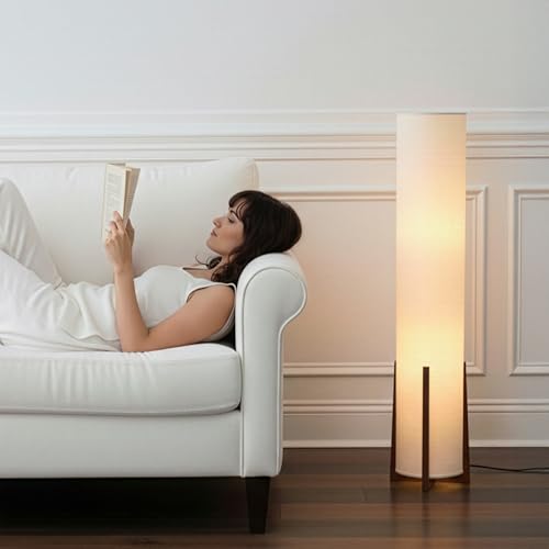 Brightech Parker Paper Lantern Floor lamp, 48 Inch Tall Lamp with Wood Frame, Asian Design for Bedroom, Decorative Tower S...