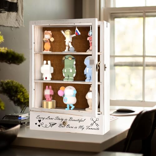 Large Shadow Box Frame 11x16 , 3.5” Deep Shadow Box with Drawers and Removable Shelves, Rustic White Color Wood Picture Di...