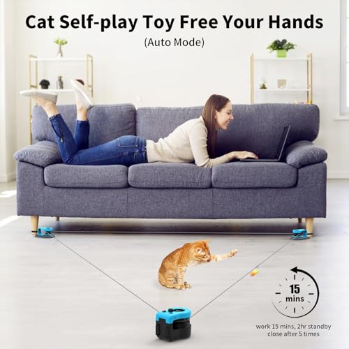 AsFrost Upgraded Interactive Cat Toy for Indoor Cats, Auto/Manual Control DIY Cat Feather Mouse Toy Treadmill for Bored Ki...