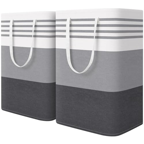 WOWBOX 2 Pack Laundry Baskets, Laundry Hampers, Freestanding Dirty Clothes Hampers with Reinforced Handles & Cross Stitch...