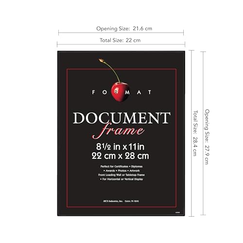 MCS Format 8.5x11 Diploma Frame, Black Picture Frame Wall Hanging or Tabletop Easel for Documents, Awards & Certificates (...