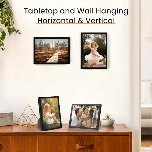 upsimples 5x7 Picture Frame Set of 3, Made of High Definition Glass for 5 x 7 Black Frames, Wall and Tabletop Display Thin...