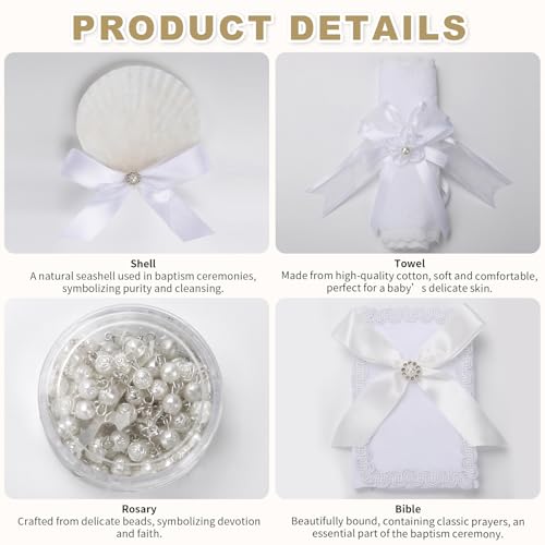 Baptism Candle Set for Boys and Girls,White 5 PCS Baptism Kit Catholic Candle,Baptismal Towel,Shell,Rosary,Bible for Bapti...
