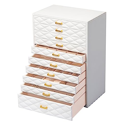 FEIYAN Extra Large Jewelry Box Organizer with 10 Drawers - Premium Faux Leather Storage Case & Velvet Lining | Modern Scan...