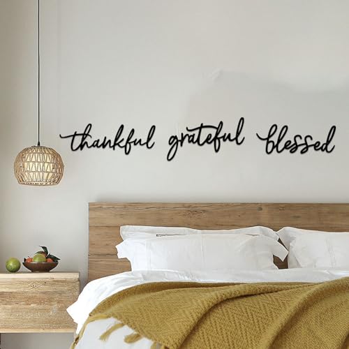 ESTART Thankful Grateful Blessed Letter Sign Metal Wall Decor, 3 Piece Black Letters Wall Art for Bathroom Bedroom Metal W...