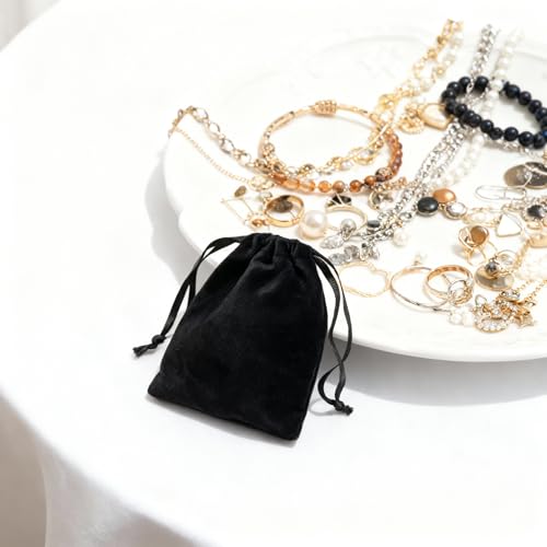 QIANF 12pcs Black Velvet Drawstring Bags 3x4 inches Small Velvet Cloth Gift Bags Jewelry Pouches for Storage Wedding Party...