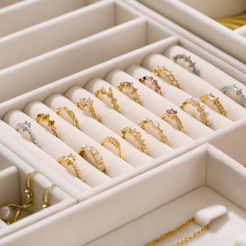 Velvet Jewelry Drawer Organizer Trays – 4-Layer Stackable Jewelry Storage Inserts Set, Beige Jewelry Tray Set for Earring...