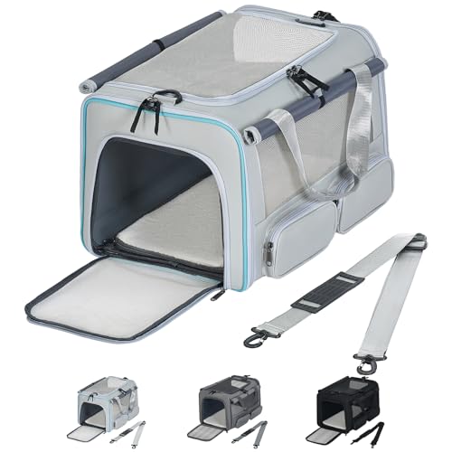 Cat, Dog Carrier for Pets up to 15 lbs, Soft-Sided Collapsible Pet Carrier with Upgraded Sturdy Base, Privacy Curtain and ...