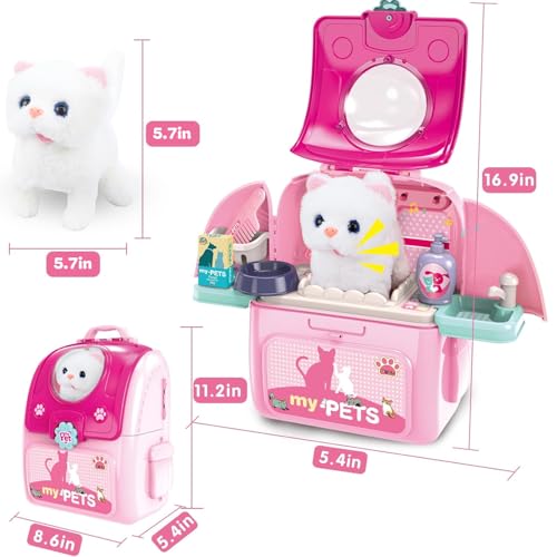 Pet Cat Carrier Backpack Toy, MAGIC4U 23PCS Pet Care Play Set,Vet Clinic and Doctor Kit for Kids, Veterinarian Pretend Pla...