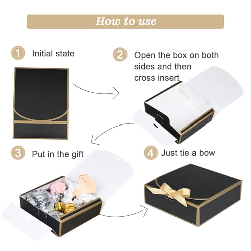 WLUSEAXI 10Pack Small Gift Boxes, 6.5''x6.5''x2'' Black Gift Boxes with Ribbon, Small Boxes for Gifts Birthday Wedding Par...