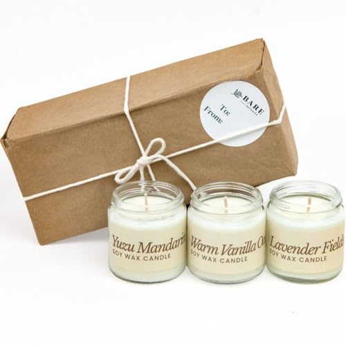 Bare Botanics Soy Candle Gift Set 3 pcs - 100% Plant-Based Fragrance Oils - Premium, Non-Toxic Candle - Softly Scented Nat...