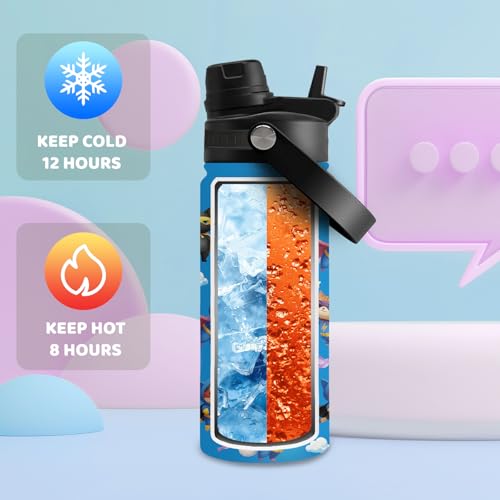 Goiicoln Insulated Water Bottle 18oz, Cats Gifts Water Bottle with 2-in-1 Straw and Spout Lid, Blue Cats Cup Leakproof, Ca...