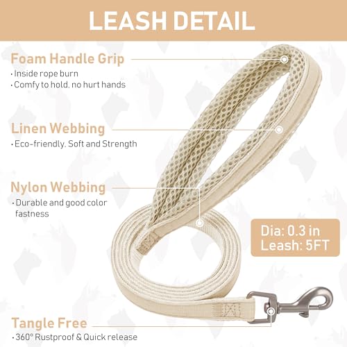 GAMUDA Small Pet Harness Collar and Leash Set, Step in No Chock No Pull Linen Fabric Soft Mesh Dog Vest Harnesses Reflecti...