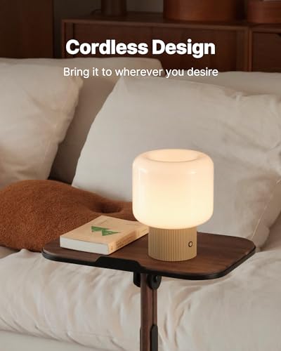MAGCHARM Halo Mushroom Lamp, 5W Cute Cordless Rechargeable Table Lamp with Glass Shade, 3 Color Temps LED Dimmable Ambient...