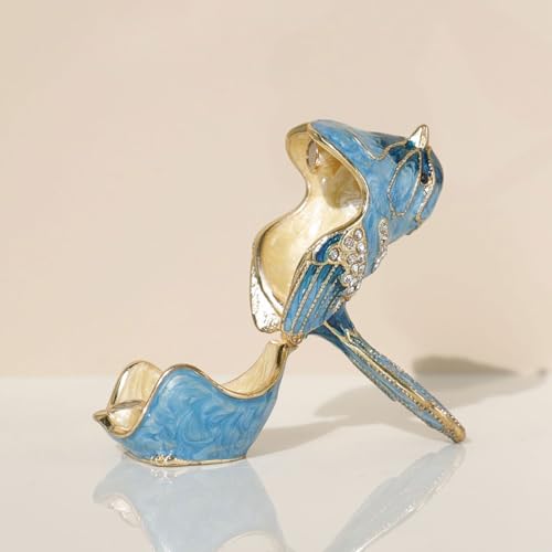 Exquisite Hand - Painted Enamel Blue Bird Trinket Box Hinged Rhinestone - Adorned Mini Jewelry Organizer for Rings & Neckl...