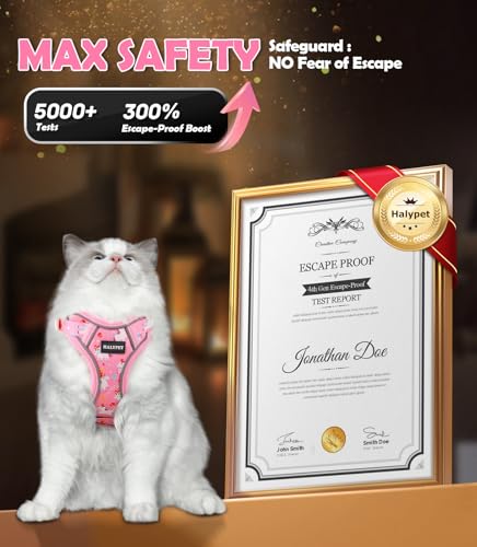 Halypet Cat Harness and Leash Set[MAX Safety 4th-Gen] Cute Escape Proof Vest Harness for Girl&Boy Cat Walking, Comfortable...