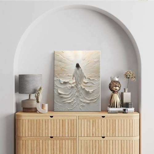 Abstract Jesus Walking on Water Canvas Wall Art Christian Spiritual Wall Decor Pictures Divine Light Modern Religious Post...