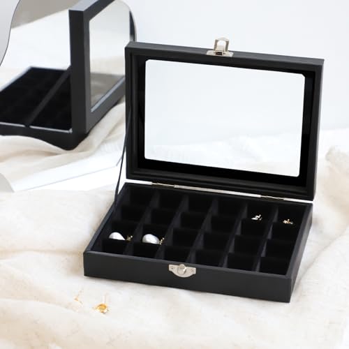 Wudygirl Jewelry Organizer Small Jewelry Box Jewelry Tray with Lid Velvet Earring Organizer Jewelry Earrings Holder Ring D...