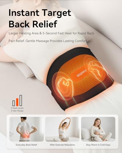 IKEEPFIT Portable Heating Pad for Back, Cordless Wearable Heat Belt with Massager for Lower Back Pain Relief, Battery Powe...