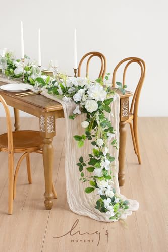 Ling's Moment Flower Garland - 6FT Eucalyptus & Rose - Sweetheart Table Decor for Wedding Reception, Artificial Floral Gar...