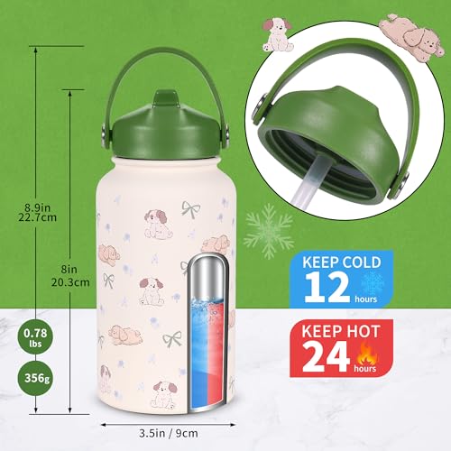 Goetland 20 oz Insulated Water Bottle with Straw Lid Stainless Steel Cute Dog Cat Pattern UV Printed Vacuum Double Wall Le...