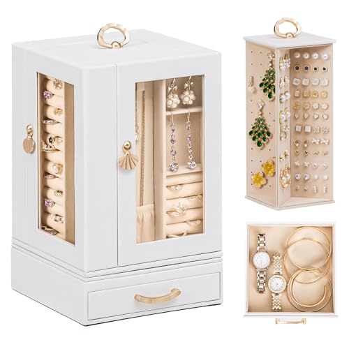 Enthralite Jewelry Box Large for Dresser: Women Necklace Ring Storage Organizer with Compartments - Elegant Earring Holder...