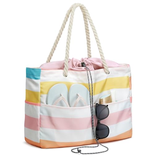 G4Free Canvas Beach Bag Waterproof Sandproof Large Beach Tote Bags for Women Pool Swim Travel Grocery