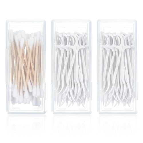 3 Pcs Cotton Swab Holder for Travel Portable Small Dental Floss Containers Floss Picks Case Storage Boxes with Lid Plastic...