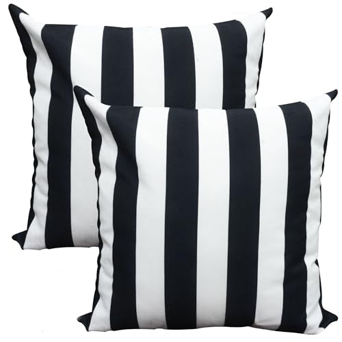 GHSJYO Waterproof Throw Pillow Covers 24x24inch Set of 2 Farmhouse Outdoor Black and White Stripes Square Pillow Cushion C...