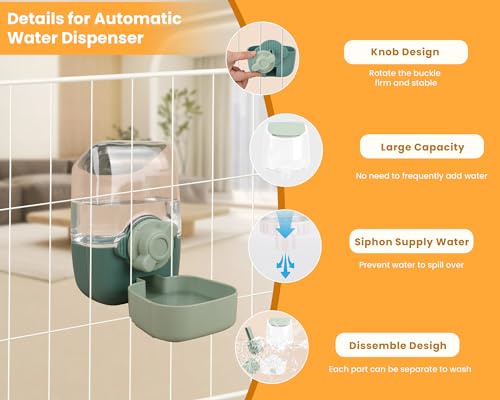 Automatic Replenish Pet Waterer, 1L Capacity Auto Siphon Gravity Cage Hanging Water Dispenser Set for Dog and Cat Small An...