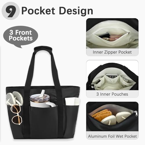 Fammart Waterproof Beach Bag for Women with Wet Pocket, Beach Tote Compatible with Stanley Cup for Pool Travel Cruise