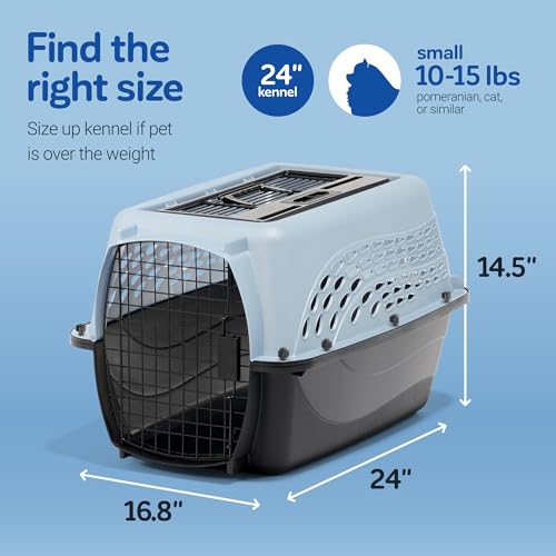 Petmate Dog Crates for Small Dogs & Cat Carriers, Two-Door Plastic Pet Kennel, Top & Front Loading, Made in USA, 24", Blue