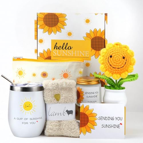 Sunflower Gifts Baskets for Women-7 Pcs Unique Birthday Gift for Sister, Fun Get Well Basket after Surgery for Female, Sel...