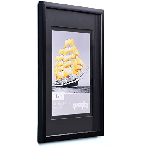 Yaetm 11x14 Double Floating Mat Picture Frame Set of 2, Display Picture 8x10 with Black Double Mat, Polished High Definiti...