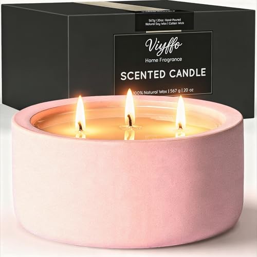 Viyffo 20oz Large Scented Candle - Rose & Jasmine, 3 Wick Pink Candles for Women Home Scented, Non Toxic Soy, Decorative C...