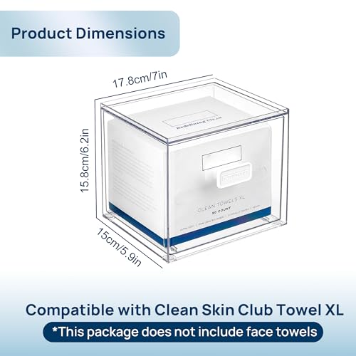 Vtopmart Disposable Facial Towels Holder,Clear Storage Drawer Compatible with Clean Skin Club Towel XL,Acrylic Box Hold 50...