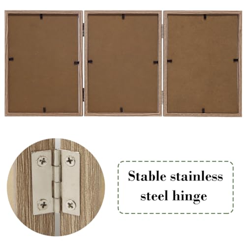 TOFOREVO 4x6 3 Picture Frame Triple Wooden Three Hinged Photo Frame Definition Glass Stand Vertically on Desktop or Tabletop